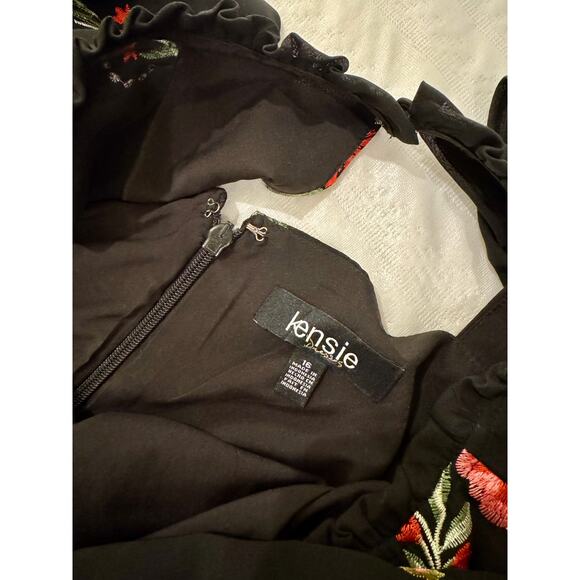 Kensie Black Dress Women's 16 Plus Size Embroidered Floral Chiffon Date Night - Picture 13 of 16